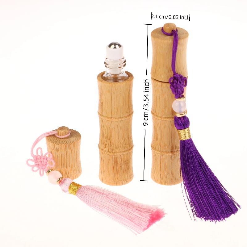 10ml Bamboo Roll-on Bottle – Refillable Container with Steel Roller Ball and Tassel for DIY Perfume or Lip Gloss