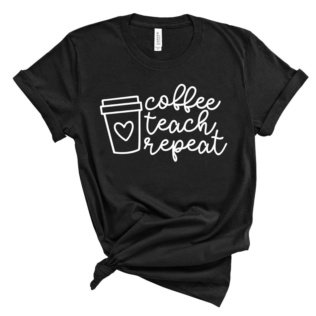 Unsex Appreciation Shirt Gift for Teacher Funny Sayings Tee Casual Tops Coffee Teach Repeat Tshirt Teacher Shirt