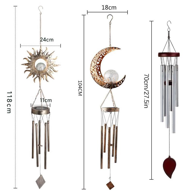 Led Solar Powered Sun And Moon Wind Chime Waterproof Light For Garden Decoration Outdoor Home Lighting