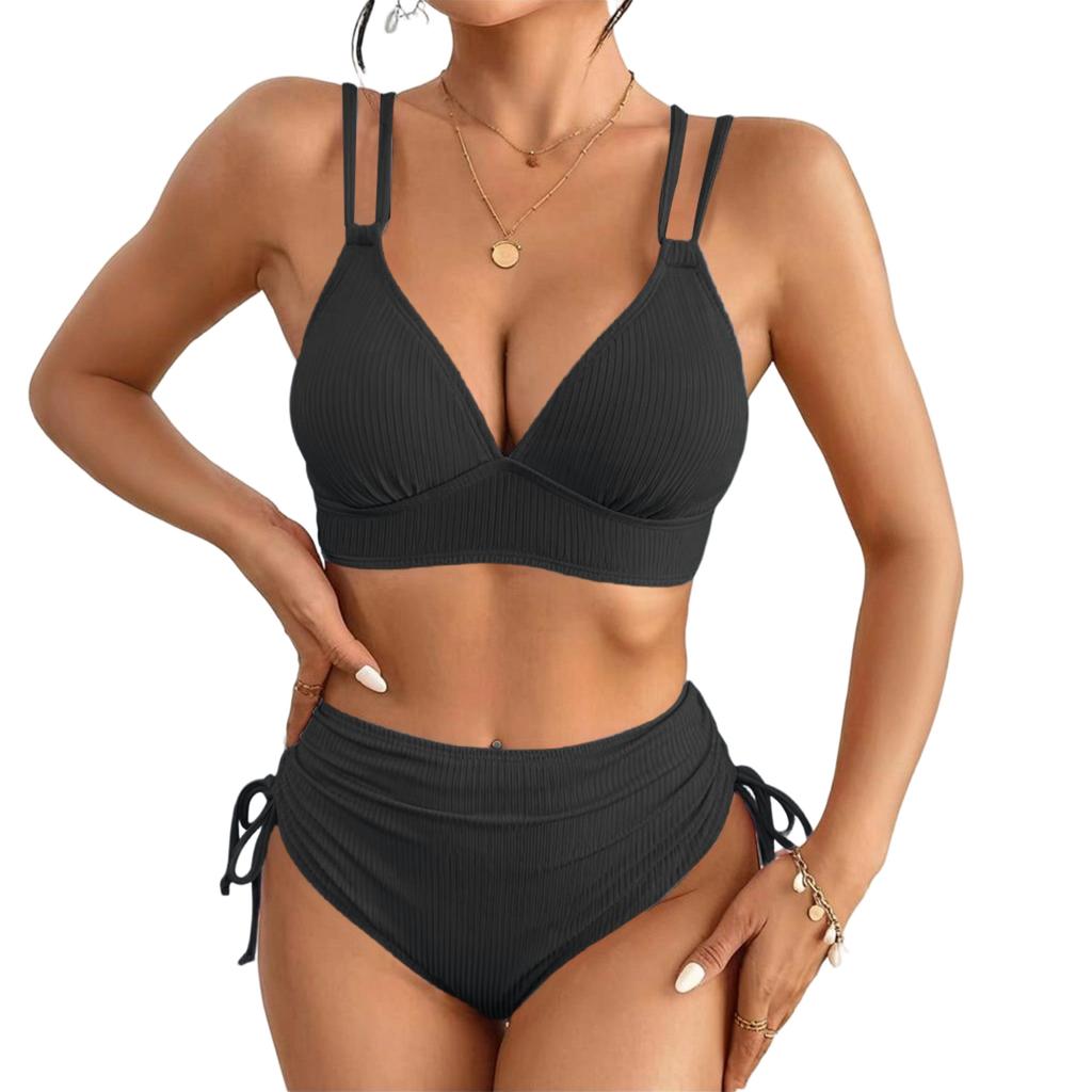 Damenmode High-Waist Push-Up Zweiteiliger Badeanzug