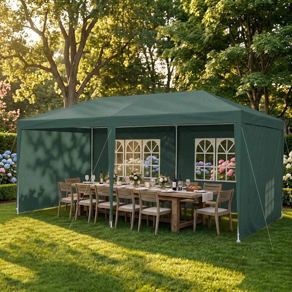 6X3 M Party Tent Gazebo Marquee Outdoor Patio Canopy Shelter With Windows And Side Panels Green