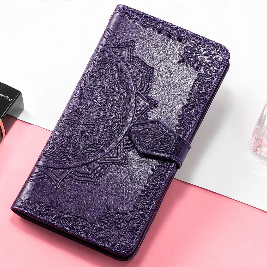 Mandala Embossed Leather Wallet Flip Case for Samsung Galaxy S26 S25 S24 S23 S22 S21 S20 Ultra Plus FE Edge Card Slots Cover