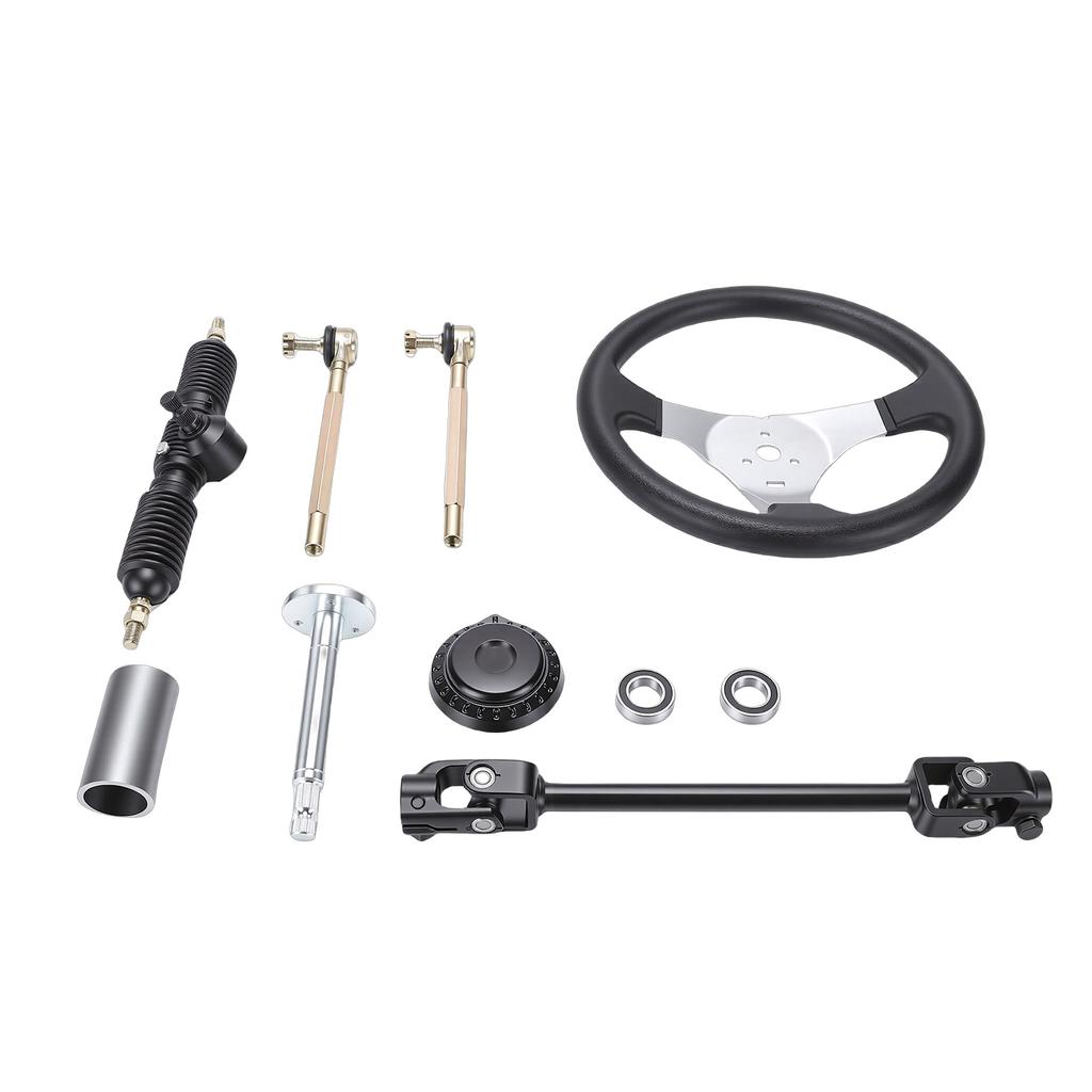 300mm Go Kart Steering Wheel 3 Spoke with 320mm Adjustable Shaft Rack and Pinion Small Gear Pull Rod Rack for 110ml
