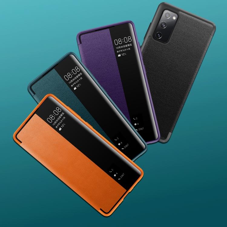 S20 Galaxy Für Samsung Fe Seitenfensteransicht Stoßfest Horizontaler Klapp-Lederkoffer lila