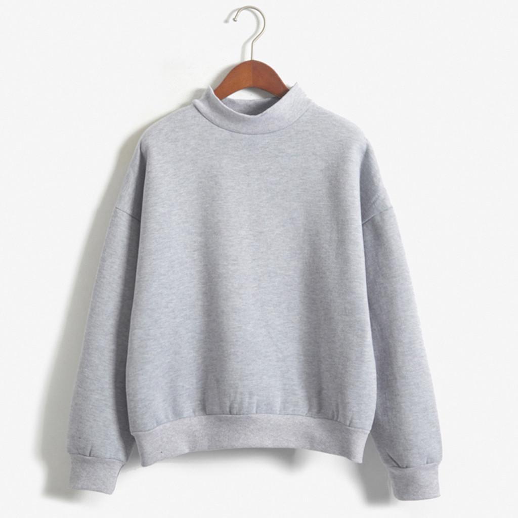 Damen-Sweatshirt mit einfarbigem Rollkragen, langen Ärmeln und Samt