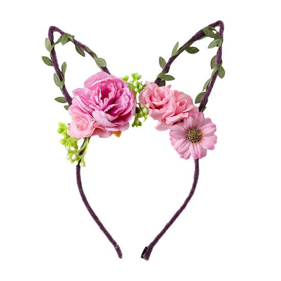 Hair Hoop Flower Decor Bunny Ears Design Headband Cosplay Birthday Photography Props Easter Party Headgear