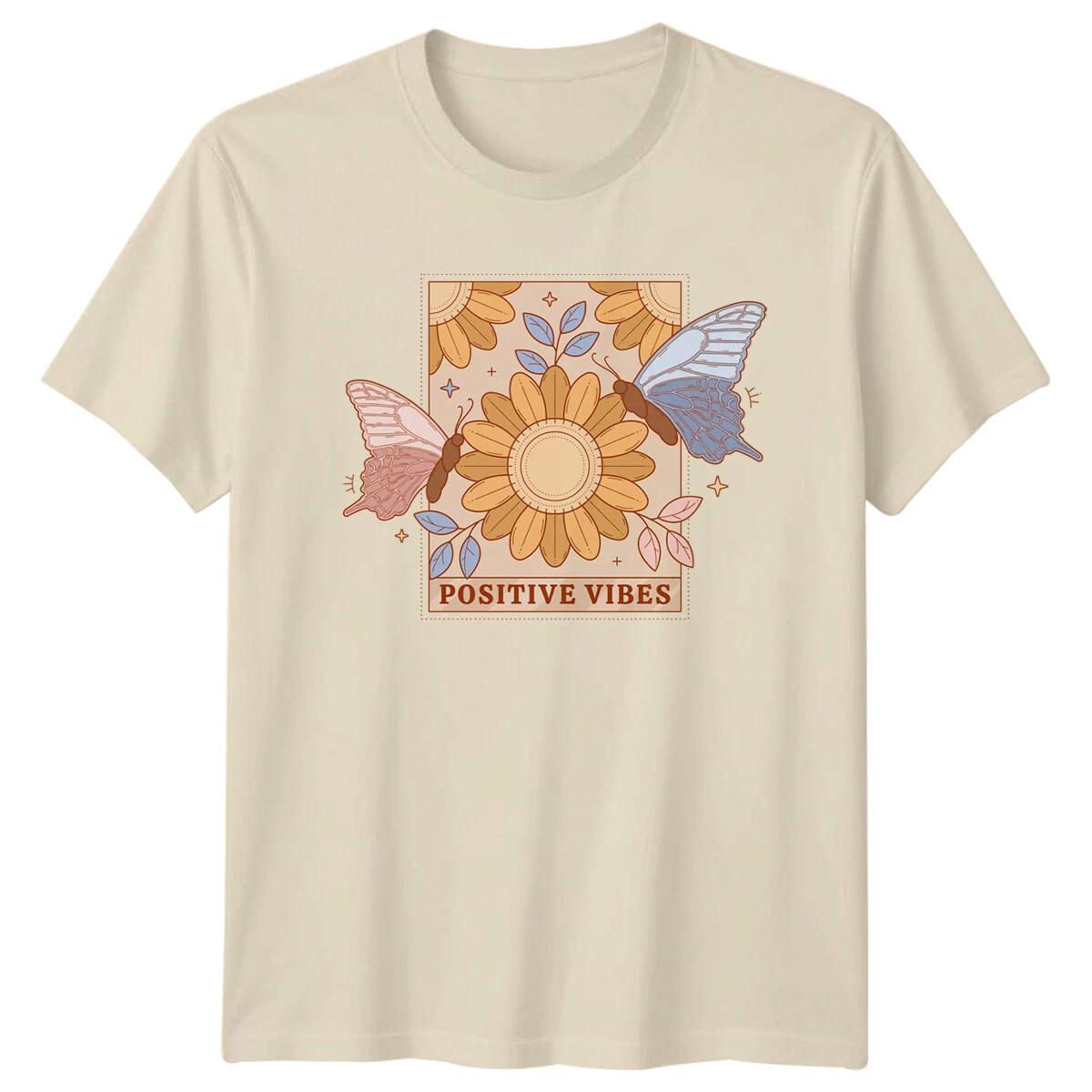 Positive Vibes Butterfly Design Floral Mens T-Shirt Womens Tee Unisex XXL