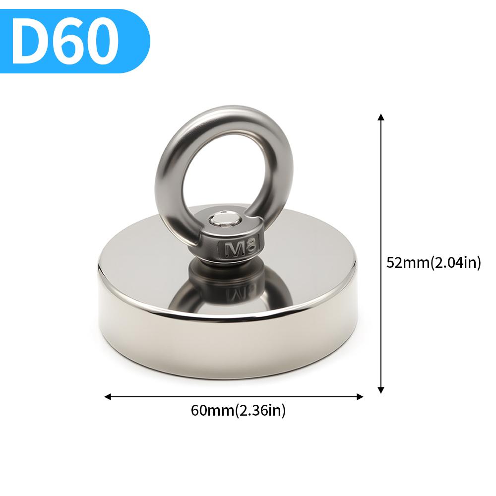 D16-D120MM Neodymium Fishing Magnet N52 Heavy Duty Rare Earth Magnet with Countersunk Hole Eyebolt Salvage Magnetic