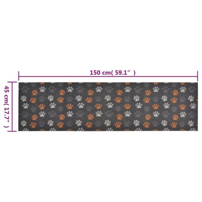 VidaXL Tapis de cuisine lavable impression de pattes 45x150 cm velours 136573