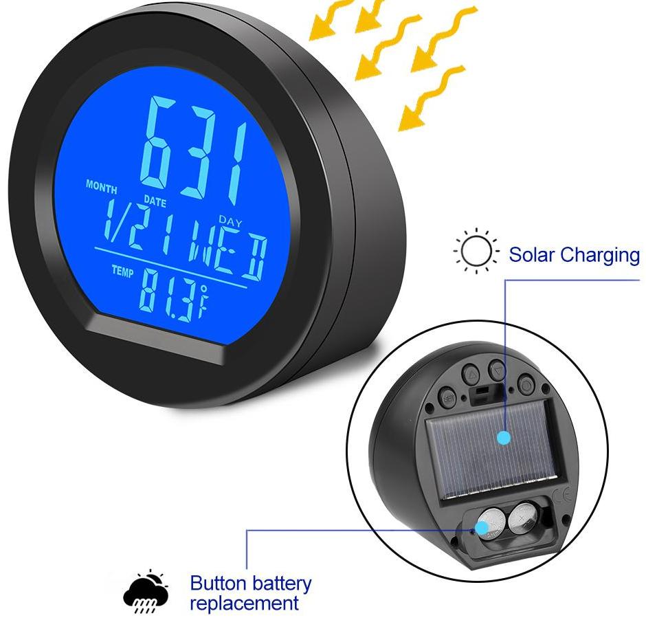 Solar Car Clocks Dashboard Thermometer Automotive Electronic Watch Led Digital DisplayTime with Back Luminous Car Accessories