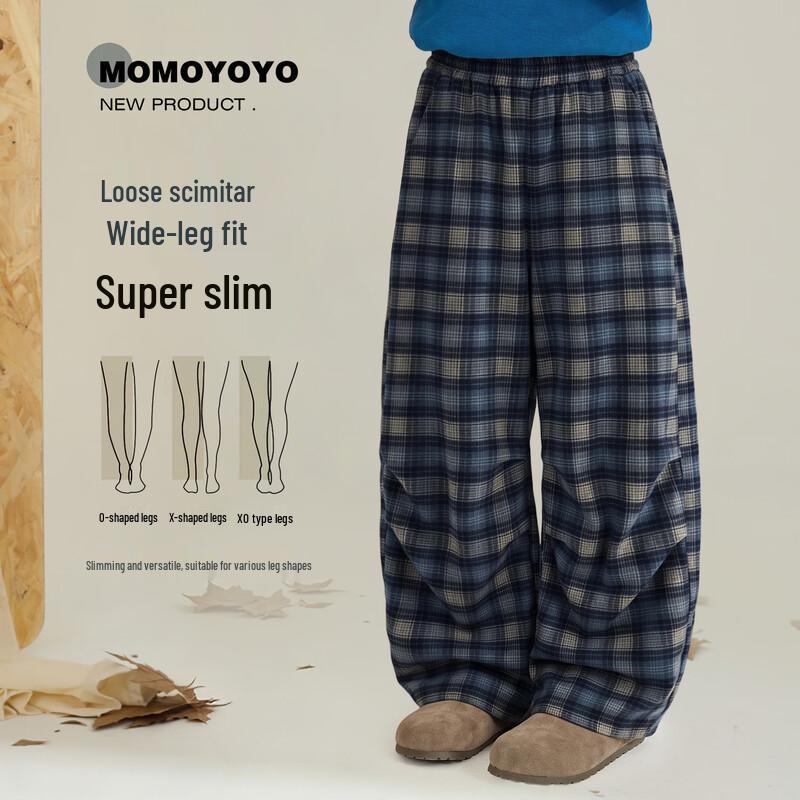 Chenchen's Mom Plaid Diary Kids' Retro Wide-Leg Plaid Pants