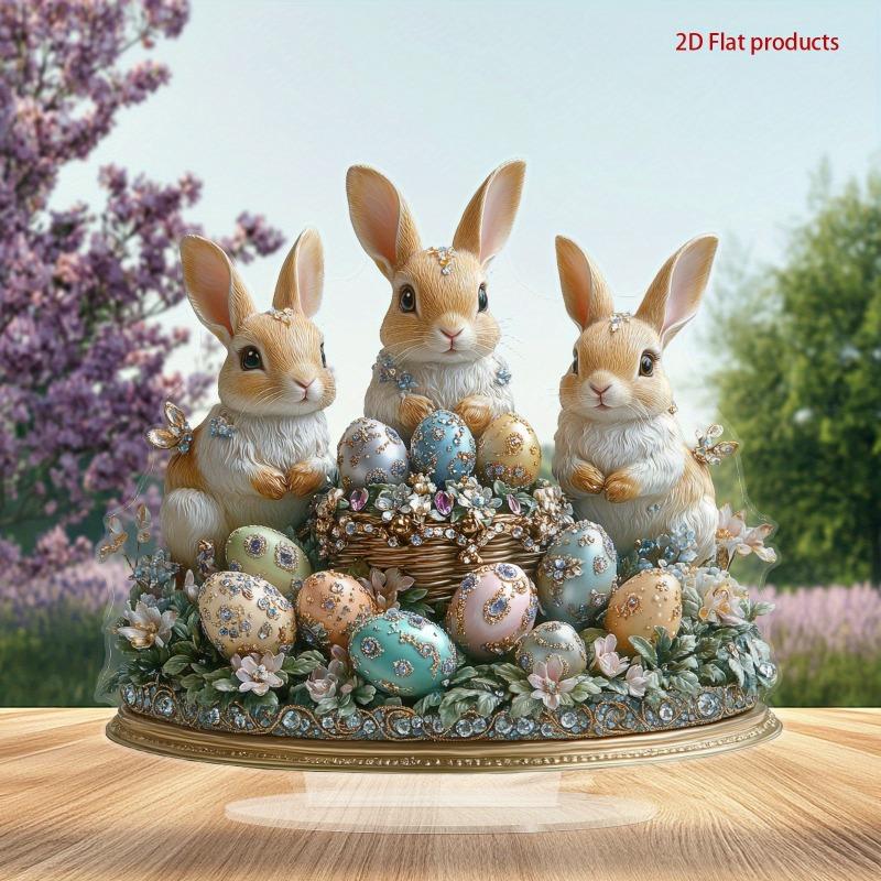 

2D Flat Acrylic Easter Bunny Basket Theme Accent, Suitable for wall decoration, porch, room, villa, accents Home, Hallway, or Workplace - Rustic Farmh 20*18.7cm