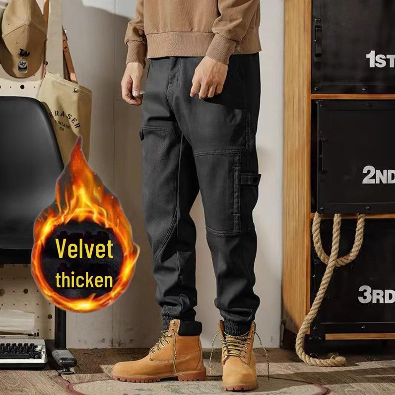 Pantaloni de iarnă pentru bărbați, la modă, mărime mare, din catifea, cu manșete largi