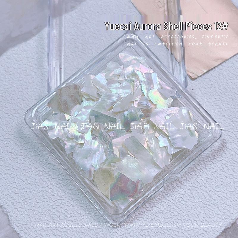 Iridescent Abalone Nail Decor: Ultra-Thin Shell Fragments in 6-Grid Box