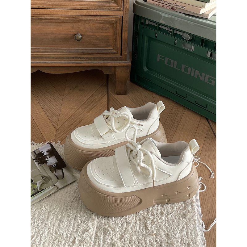

2025 new spring and summer round head versatile high sense increased platform white shoes retro lightweight student casual board shoes 35 хаки