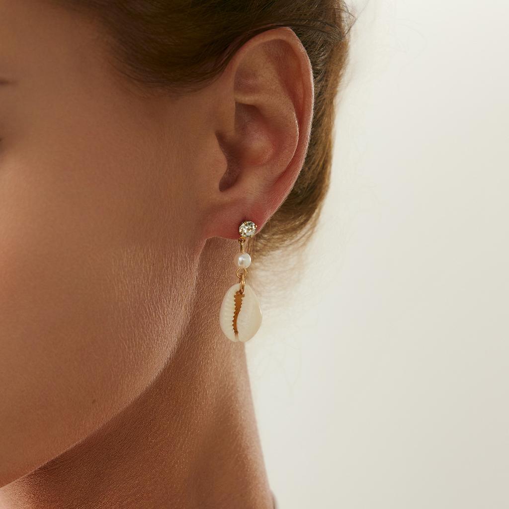 Creative Ocean Style Starfish Scallop Tassel Ear Clips Set Imitation Pearl Vintage Turquoise Pendant Stud Earrings for Women