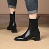 Retro Kurzstiefel mit quadratischer Spitze und dickem Absatz für Damen, neue braune Strickstiefel für Damen, elastische Sockenstiefel, Herbst- und Winter-High Heels und Stiefeletten