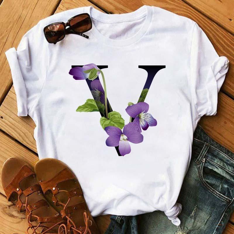 

Womens Short Sleeved Tshirt with Floral Letter Print Top with Floral Pattern Casual Natural and Fashionable Daily WhiteTshirt S