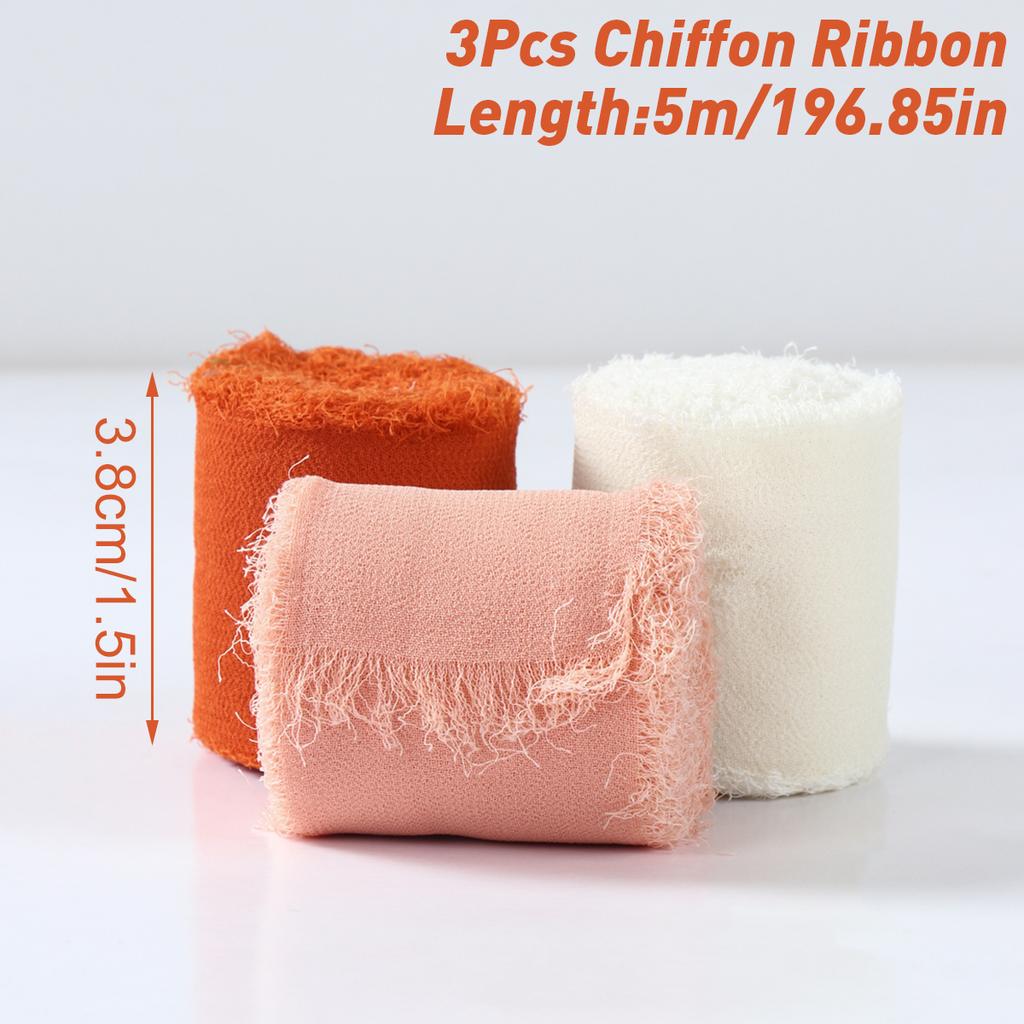 3 Roll/Set Ausgefranste Seidenbandkante Knitterchiffon Handgemacht Gerissen Hochzeitsparty Blumenstrauß Geschenkdekor Weihnachten Heimdekor