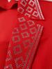 Plus Size Women's Elegant Red Lapel Short Sleeve Waist-Cinched Dress