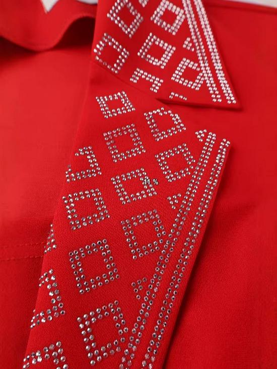 Plus Size Women's Elegant Red Lapel Short Sleeve Waist-Cinched Dress