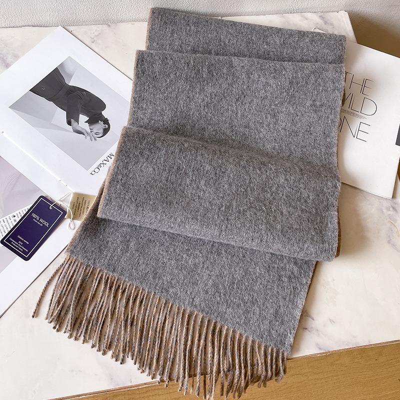 100 pure wool scarves for men's autumn and winter gray double-sided high-end gift boyfriend men's cashmere shawl