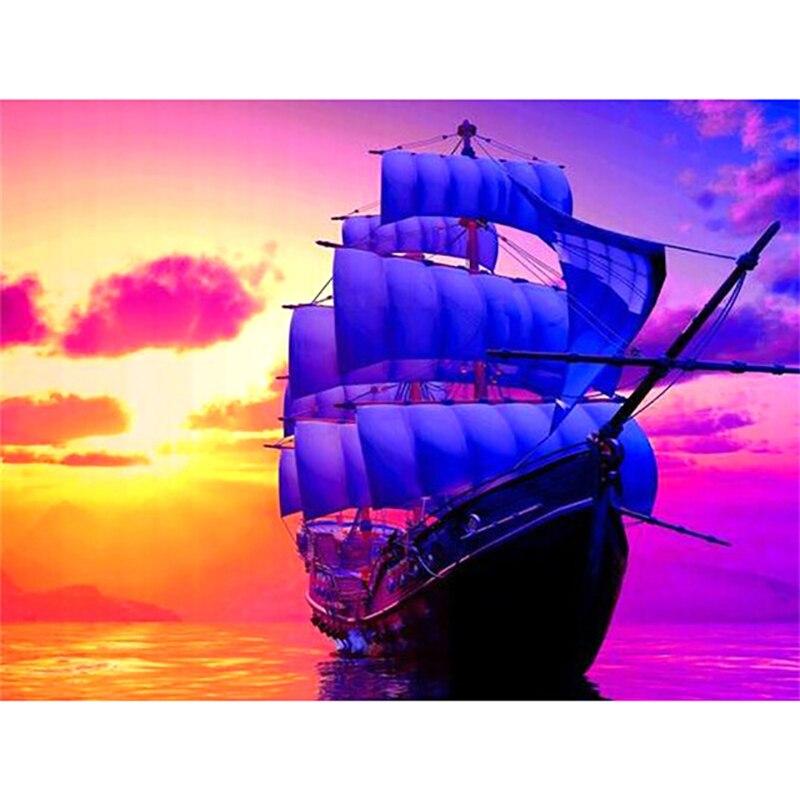 DIY 5D Diamond Painting Sailboat Diamond Embroidery Sea View Cross Stitch Full Round Drill Home Decor Manual Art Gift