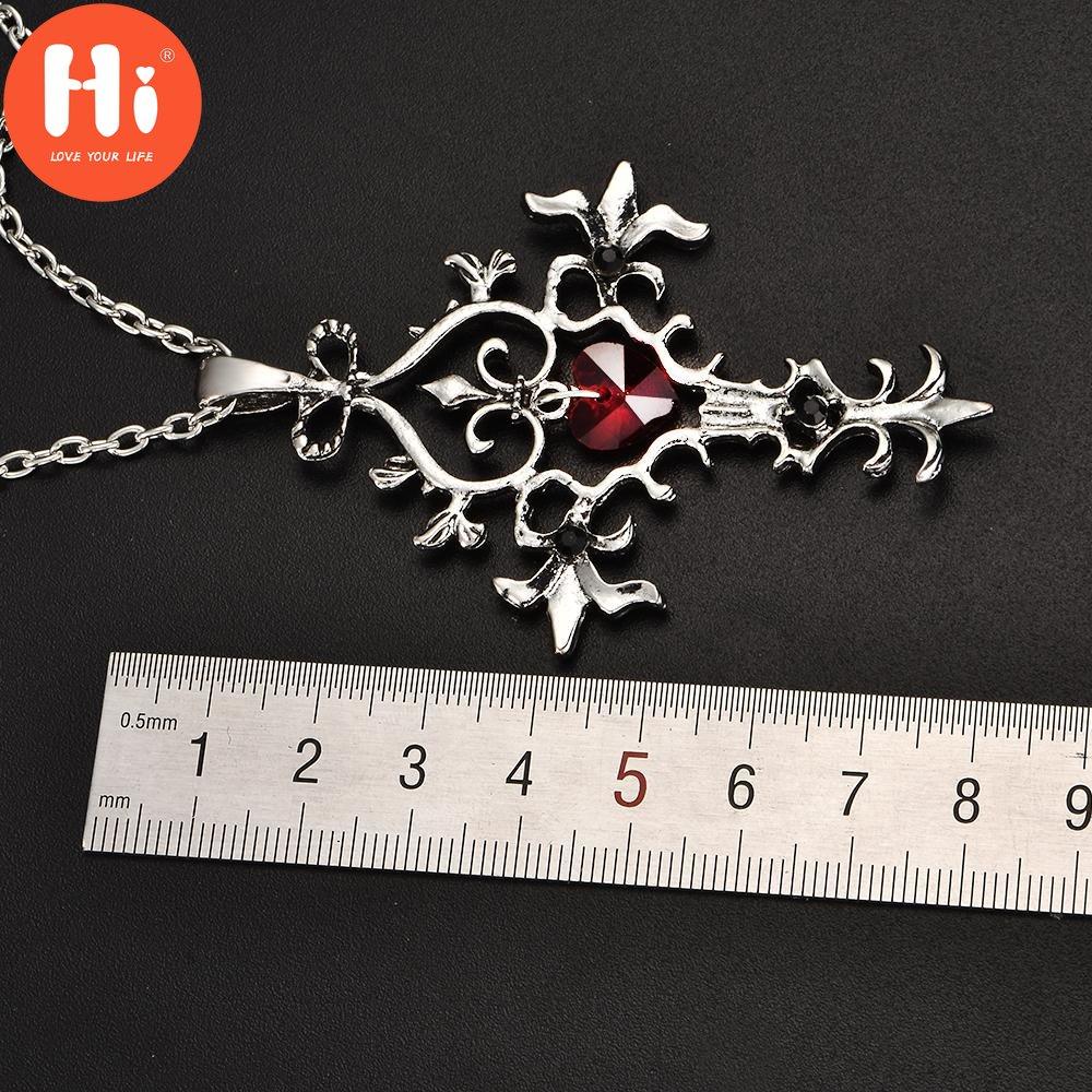 Hi Vampire Diaries Gothic Fantasy Red Cross Necklace
