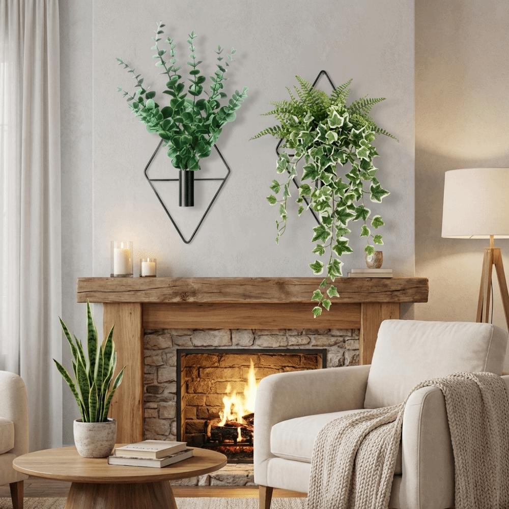 2PCS Iron Wall Hanging Vase Decorative Dried Flower Holder Modern Wall Mount Flower Vase  Bedroom