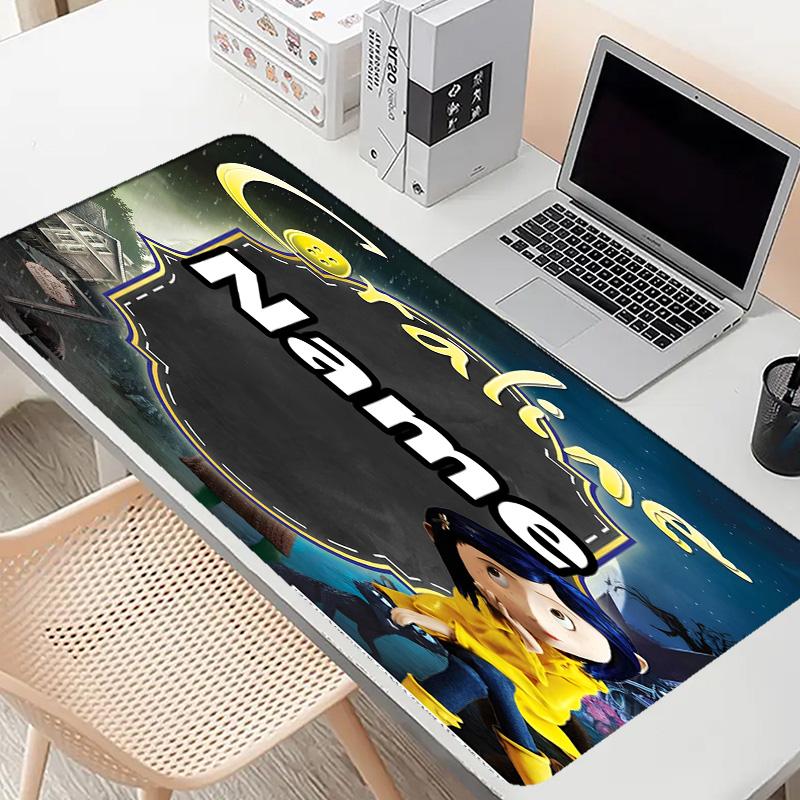 Custom Name Personalized Coraline Pattern Mousepad, Laptop PC Desk Mat, Decorative Desk Mat for Home Keyboard Pad Gift