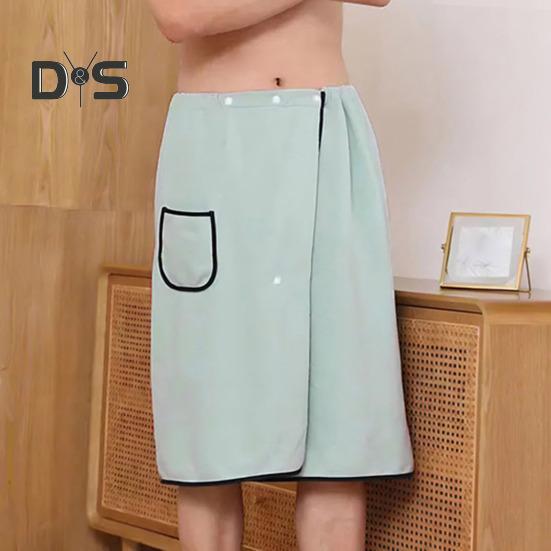 Baderock für Herren, Handtuch mit Tasche, Korallenfleece, schnell saugfähig, verstellbare Taille, Knopfverschluss, Handtuch, Wickeltuch, Saunatücher, Wickelmantel für Fitnessstudio, Spa, Strand