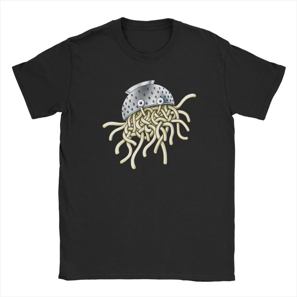 Flying Spaghetti Monsterism Monster With Colander T Shirts Men Funny TShirt Pastafarianism Fsm Religion Church Tees 5XL