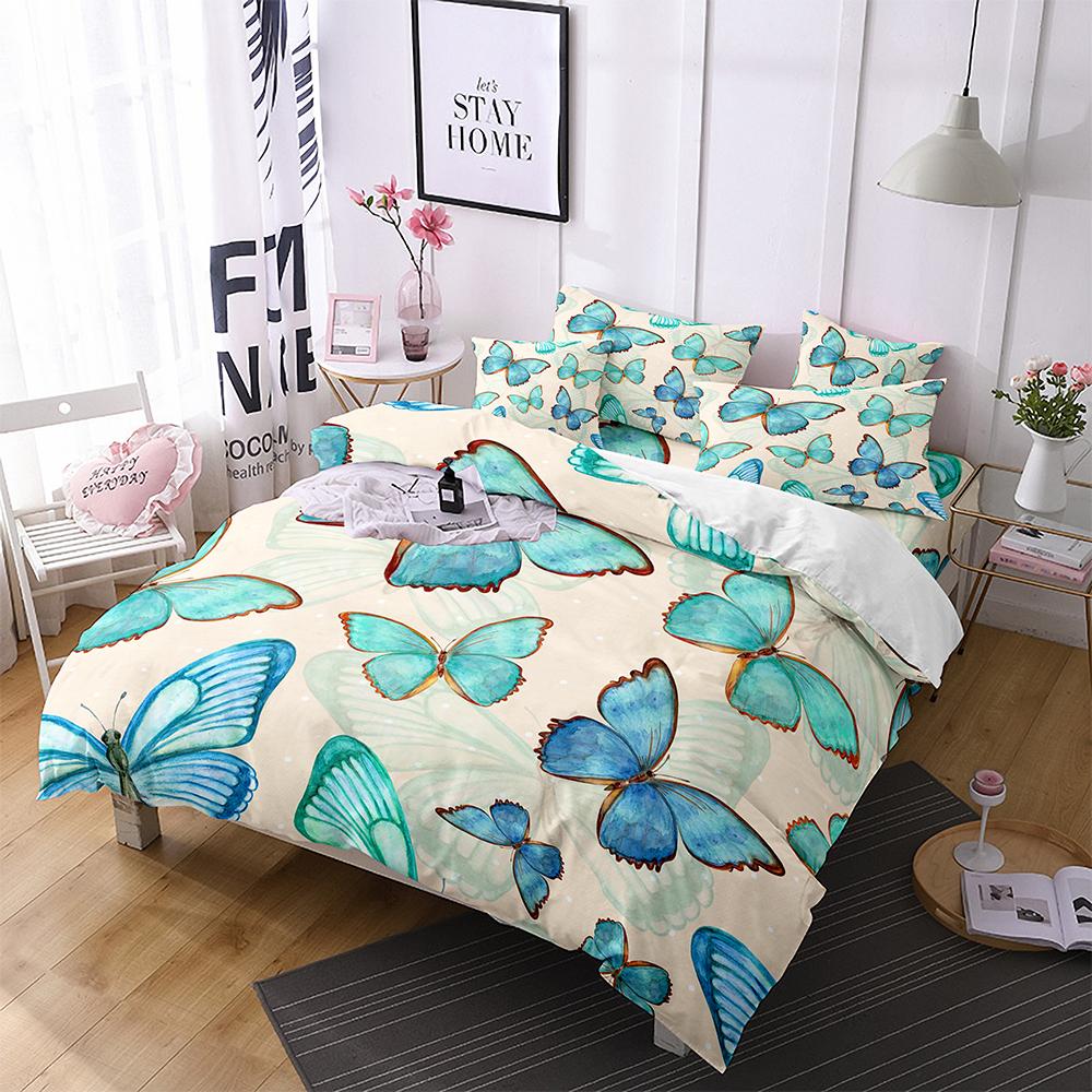Butterfly Bedding Set 3D Flower Duvet Cover Quilt Cover with Zipper Queen Double Microfiber Comforter Set Kid Girl ChristmasGift
