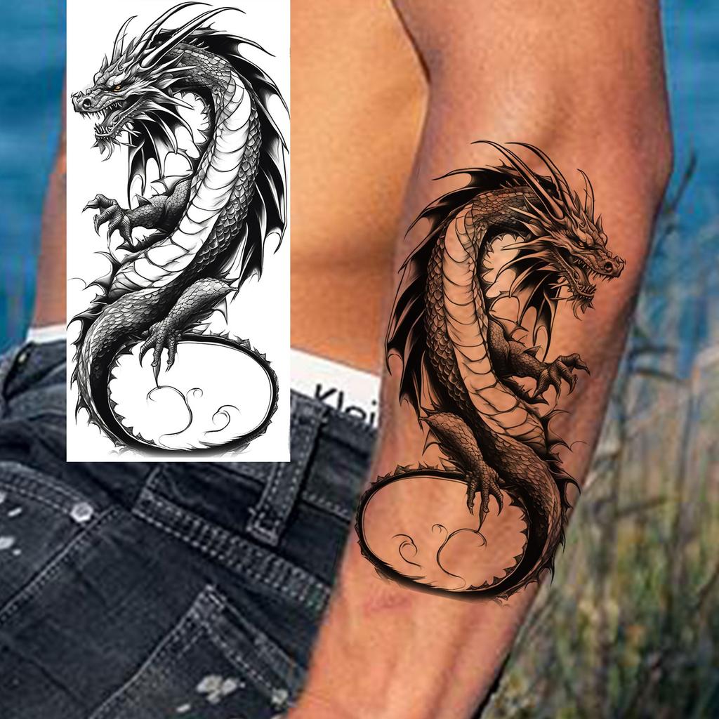 1 Sheet Fashion Dragon Temporary Tattoos For Men Adults Women Forearm Arm Leg Waist Tattoo Sleeve Sticker Disposable Decoration
