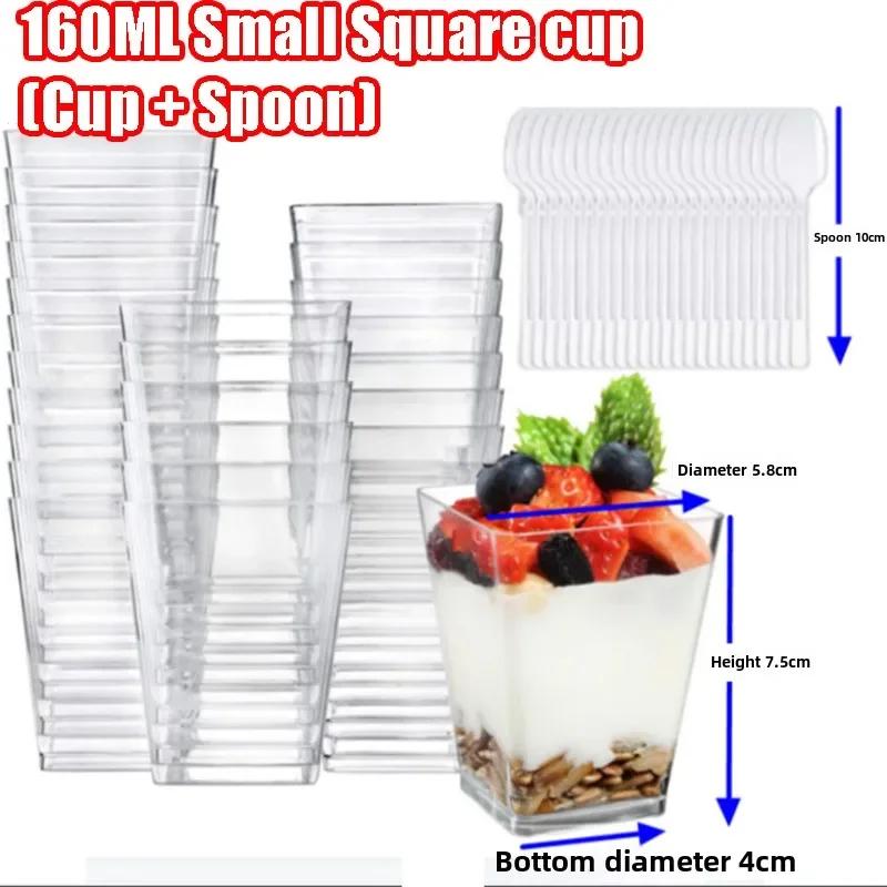 5-100PCS Disposable Plastic Dessert Cups Reusable Clear Ladder Shaped Cup Appetizers Cake Ice Cream Cup for Party Wedding