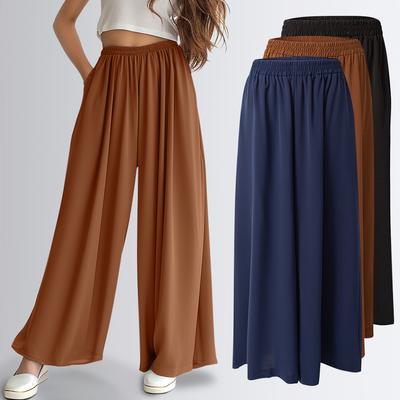 Damenhose aus elastischer Baumwolle, atmungsaktiv, weites Bein, Sommerhose mit geradem Bein, lockere Hose