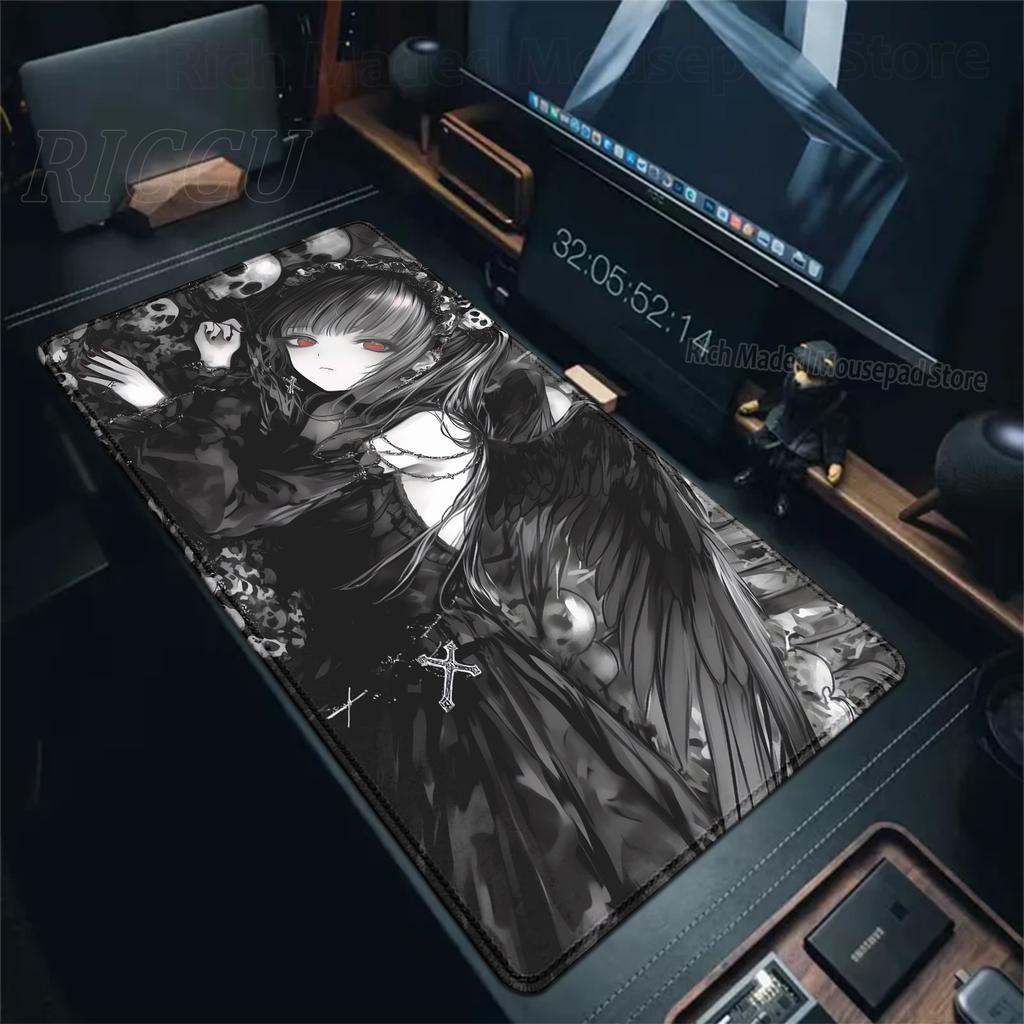 Alfombrilla de Ratón XXL Ángel Oscuro Chicas Anime Esterilla de Escritorio Oficina Portátil Alfombrilla de Escritorio Extendida Alfombrilla de Ratón para Jugador de PC Alfombrilla para Teclado Alfombra Negra