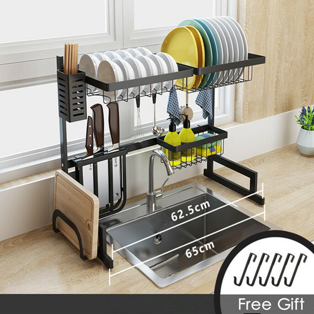 1pc Kitchen Stainless Steel Cutlery Drainer Shelf 2-Tier Over Sink Dish Drying Rack Dish Drying Rack Kitchen Accessories