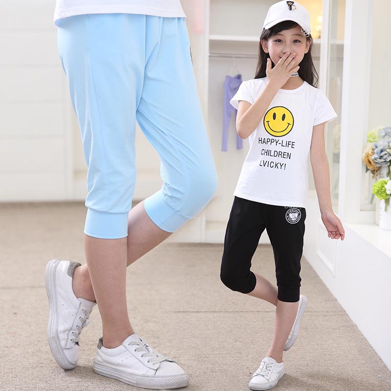 Korean Style Girls' Summer Sweatpants (6-15 Years) - Casual Capri Sports Pants