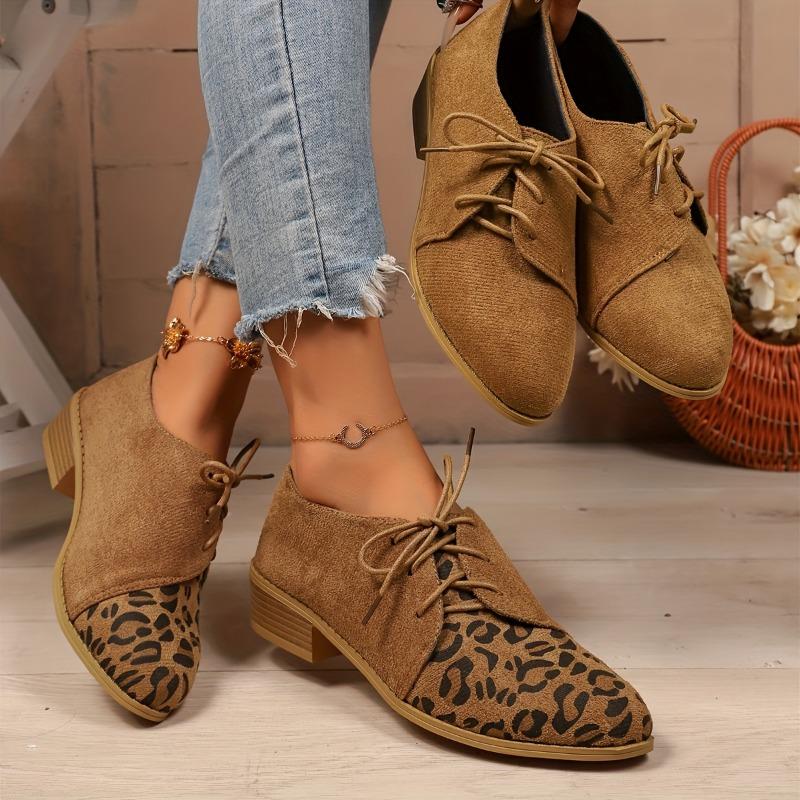 Leopard Print Shoes - Brown Black Animal Pattern Round Toe with Lace-Up Closure Non-Slip Rubber Sole - All-Season Formal Casual Footwear for Everyday