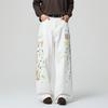 Mens Streetwear Loose Straight Leg Pants Flame Print Casual Trousers
