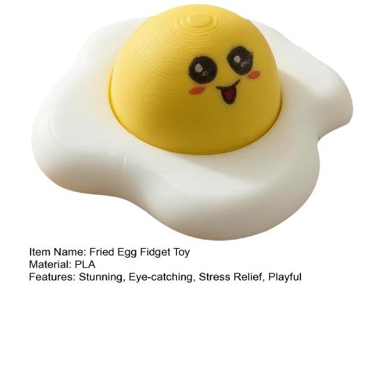 Fried Eggs Press Button Keychain, 3D Printed Fidget Clicker Toy for Stress Relief, Novelty Imitation Food Bag Charm for Handbag Purse