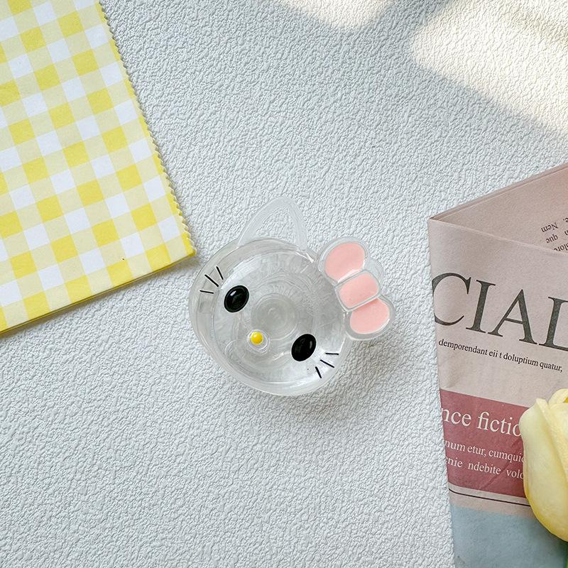 Mobile Phone Airbag Holder, Transparent Cat Bow, Black Pink Paste Type, Retractable Back Sticker, Desktop Watching Dramas