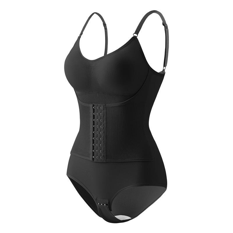 Strappy Shaping Bodysuit with Breast Pads - Bust Support, Tummy Control, Hip Lift, Double-breasted, Triangle Open Crotch Design.