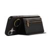 For iPhone 16 Leather Back Cover Zipper Wallet Kickstand Phone Case with Shoulder Strap