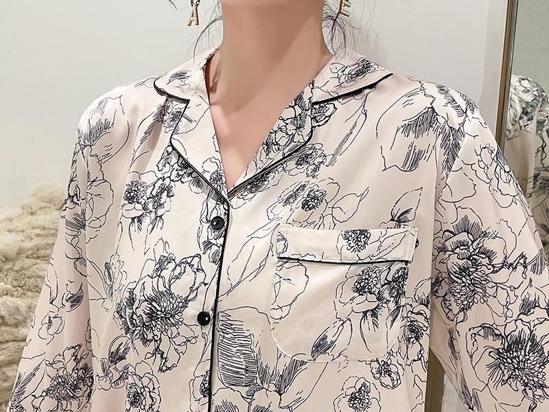 Women's Korean Style Silk Pajama Set - Long Sleeve Cardigan and Pants