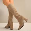 Autumn Winter Thick Heel Women Knee High Boots Pointed Toe Stripper Party Shoes Female Vintage Long Booties Zapatos De Muje