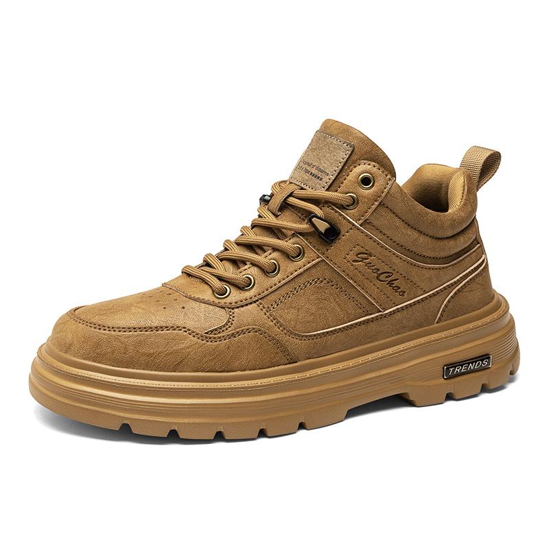 Autumn Winter Hot Selling Men s High Top Shoes Street Trend Motorcycle Boots Fashionable Brown Men s Workwear Shoes Lace Up 39 коричневый