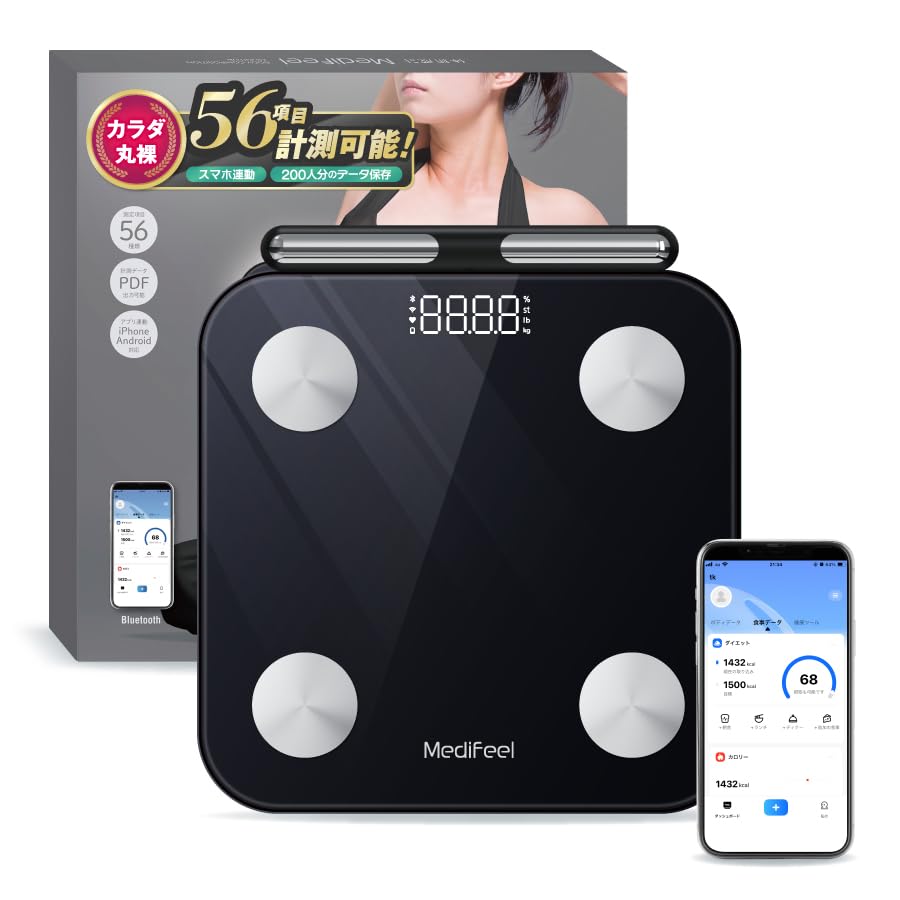 Medifeel Body Composition Smartphone Weight Measures Body Subcutaneous Visceral Body and Somatic Cells ME210S Analyzer, Connectivity, Scale, Fat,