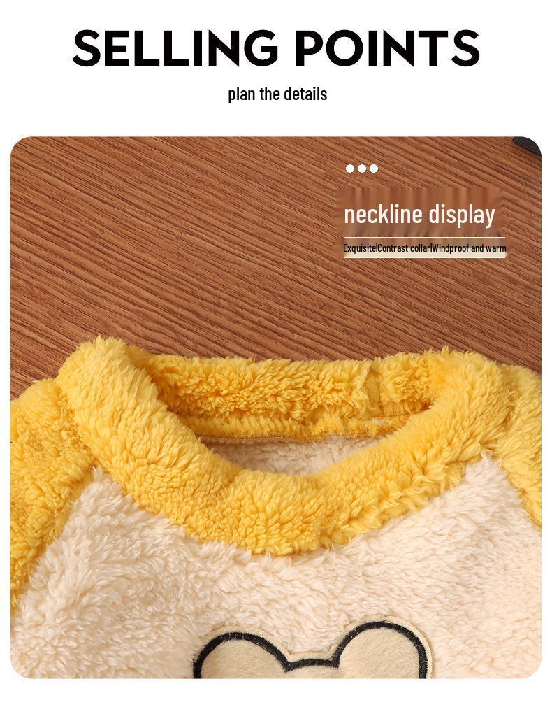 Kids' Flannel Pajama Set - Thick Coral Fleece, Long-Sleeved, One-Piece Sleepwear for Boys & Girls, Perfect for Autumn/Winter.